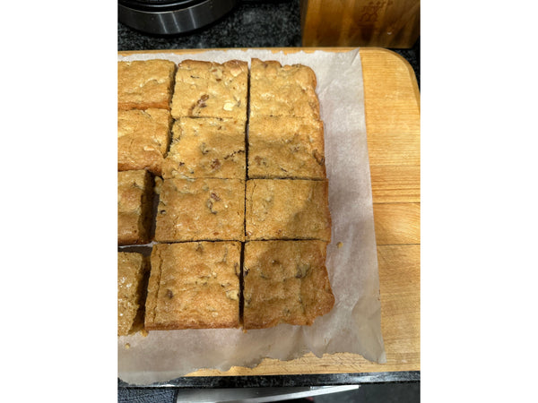 Blondies with white chocolate chips and walnuts